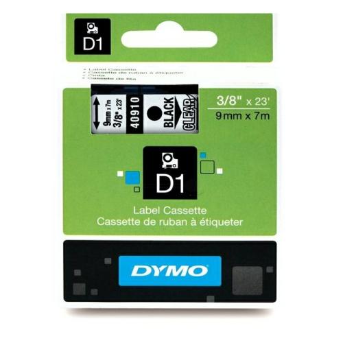 Dymo etiketten zwart op transparant (40910 / S0720670), 9mm, gelamineerd