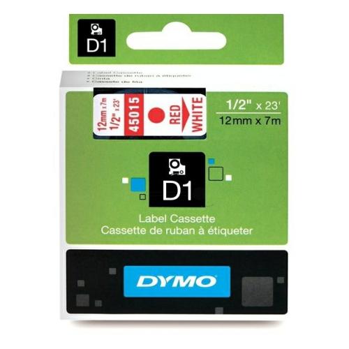 Dymo etiketten rood op wit (45015 / S0720550), 12mm, gelamineerd