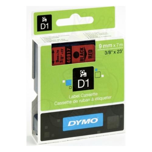 Dymo etiketten zwart op rood (40917 / S0720720), 9mm, gelamineerd